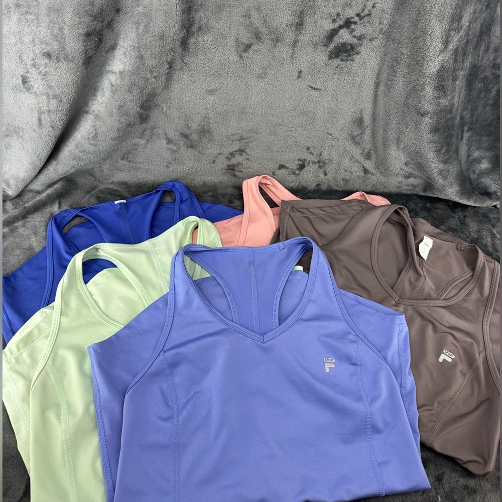 Lot of 5 Fila Loose Fit Tennis Tank Top Racer Back Work Out XS Blue Pink Mint
